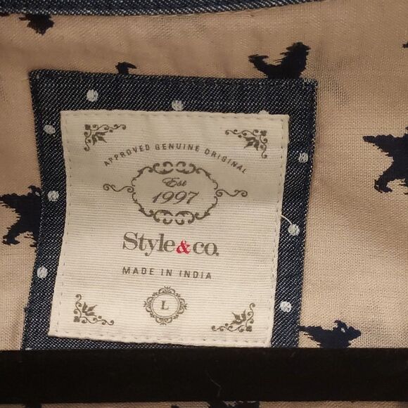 Bird Print Button-Up Shirt Tan And Navy Size L - Picture 10 of 12